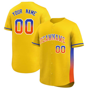 Custom Gold Royal-Orange Personalized Gradient Font And Side Design Authentic Baseball Jersey