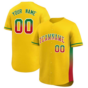 Custom Gold Kelly Green-Red Personalized Gradient Font And Side Design Authentic Baseball Jersey