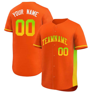 Custom Orange Neon Green-Gold Personalized Gradient Font And Side Design Authentic Baseball Jersey