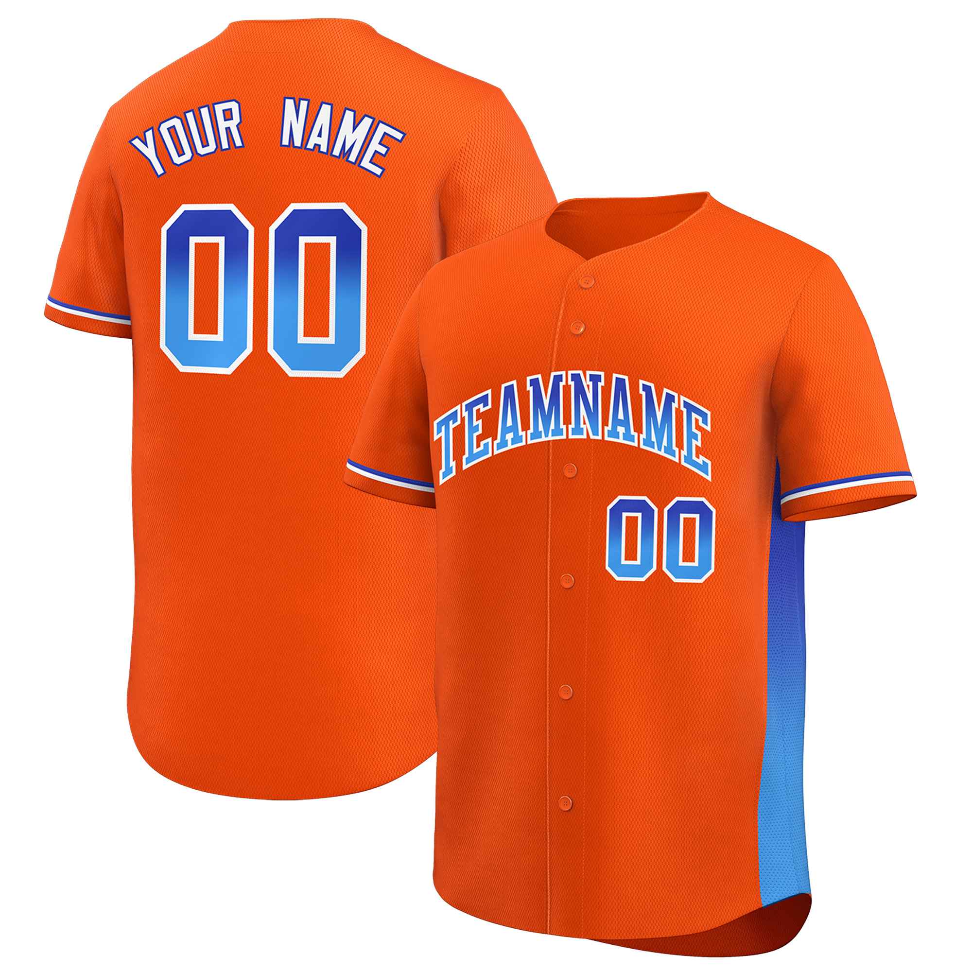 Custom Orange Royal-Powder Blue Personalized Gradient Font And Side Design Authentic Baseball Jersey