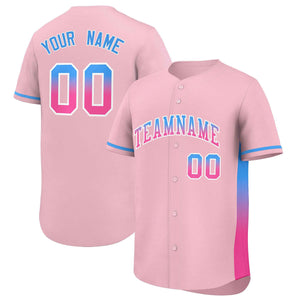 Custom Light Pink Powder Blue-Pink Personalized Gradient Font And Side Design Authentic Baseball Jersey