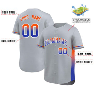 Custom Light Gray Orange-Royal Personalized Gradient Font And Side Design Authentic Baseball Jersey