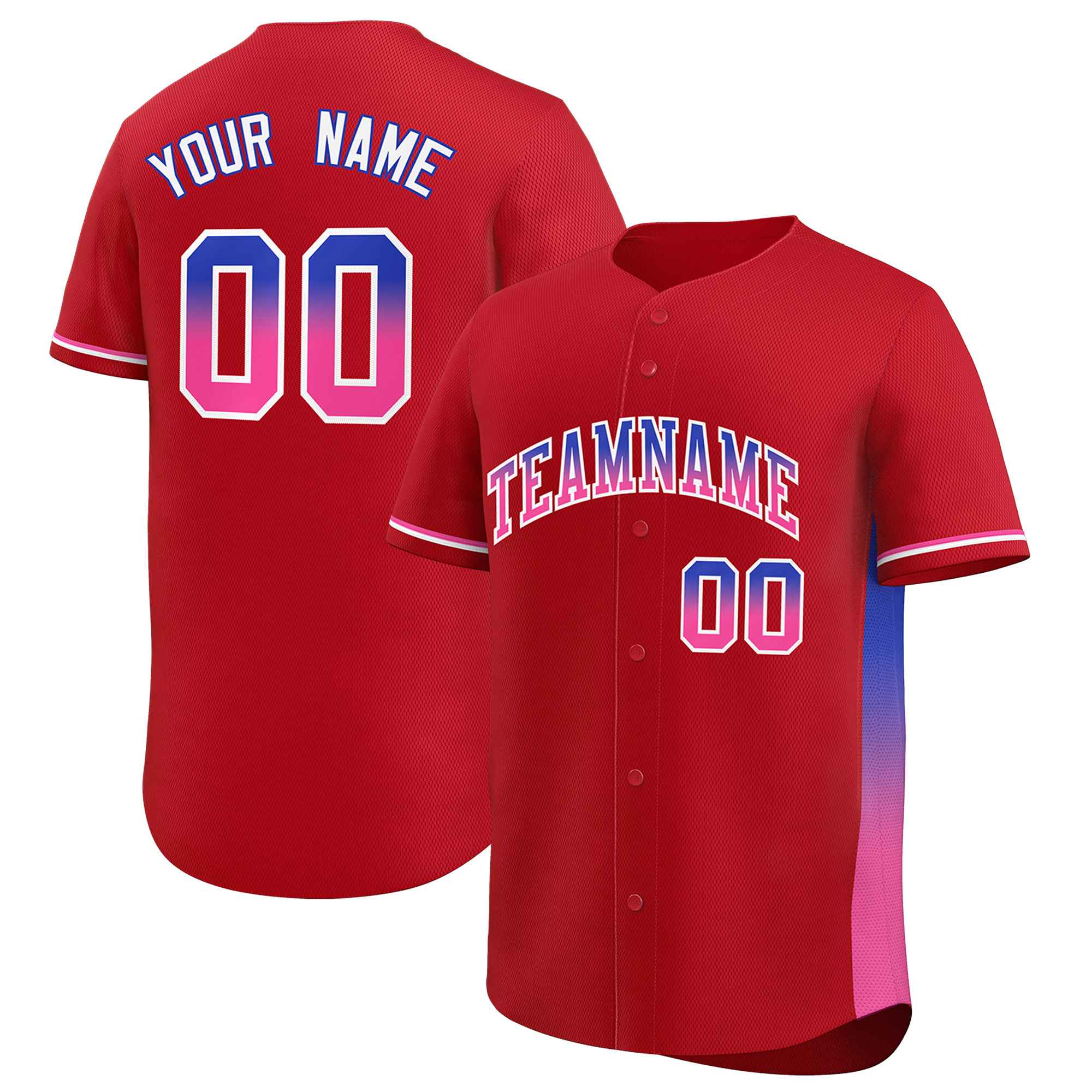 Custom Red Royal-Pink Personalized Gradient Font And Side Design Authentic Baseball Jersey