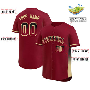 Custom Crimson Black-Khaki Personalized Gradient Font And Side Design Authentic Baseball Jersey