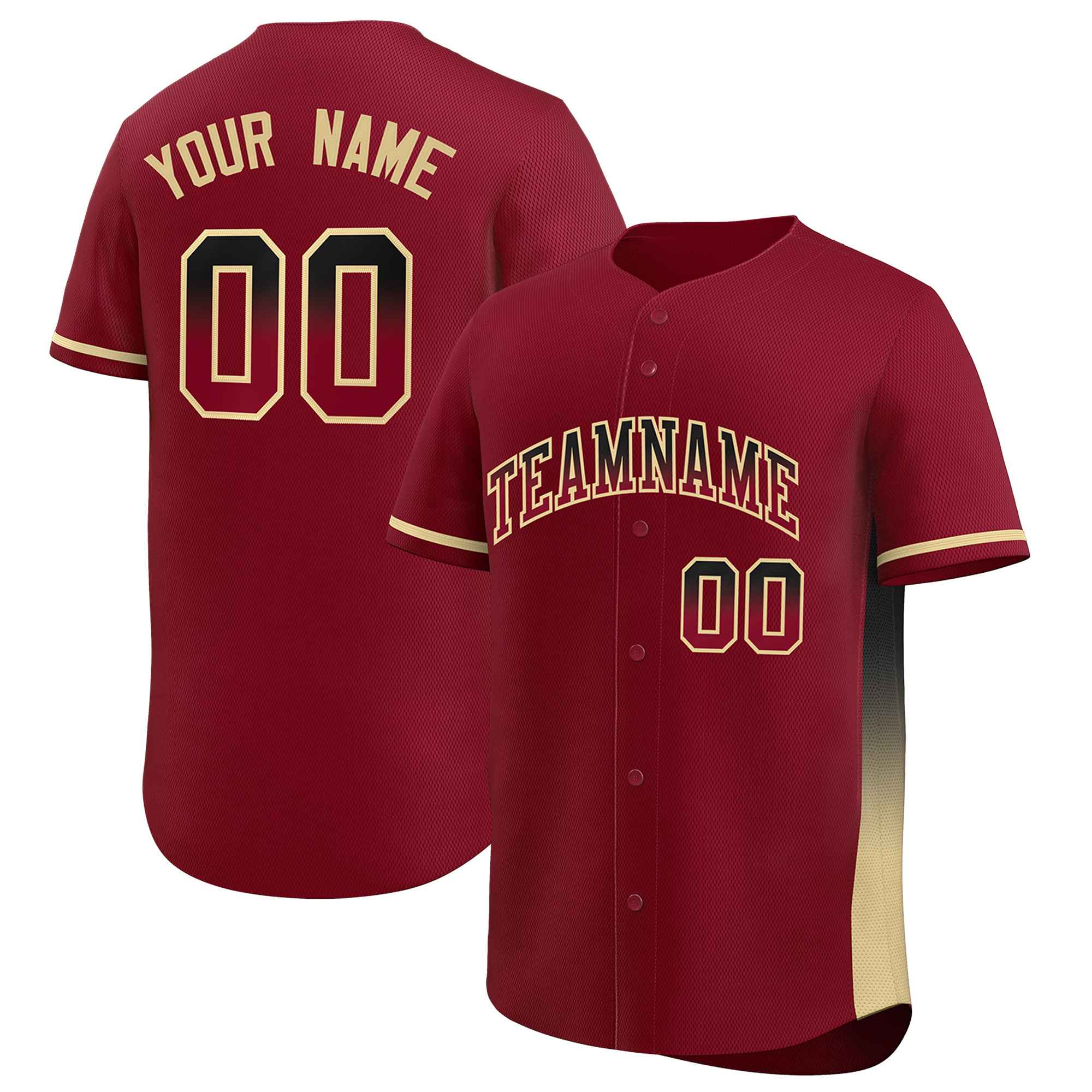 Custom Crimson Black-Khaki Personalized Gradient Font And Side Design Authentic Baseball Jersey