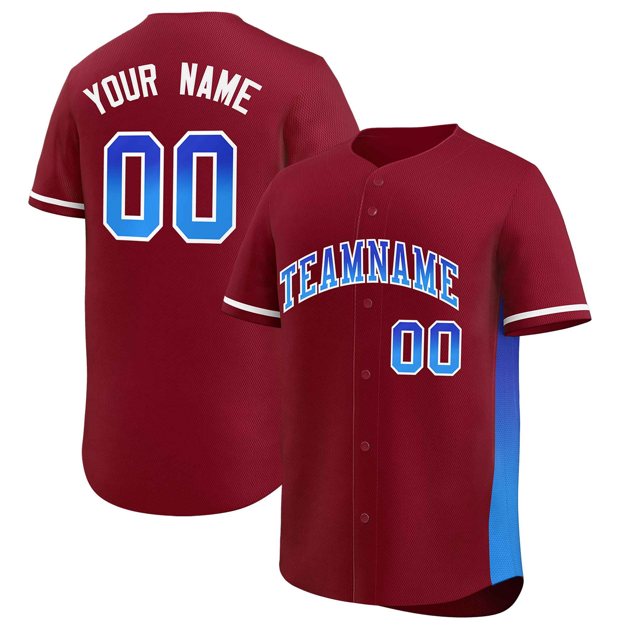 Custom Crimson Royal-Powder Blue Personalized Gradient Font And Side Design Authentic Baseball Jersey