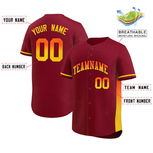 Custom Crimson Orange-Gold Personalized Gradient Font And Side Design Authentic Baseball Jersey