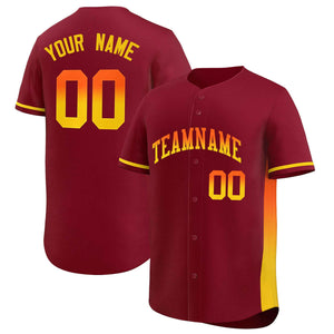 Custom Crimson Orange-Gold Personalized Gradient Font And Side Design Authentic Baseball Jersey