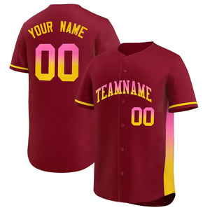 Custom Crimson Pink-Gold Personalized Gradient Font And Side Design Authentic Baseball Jersey