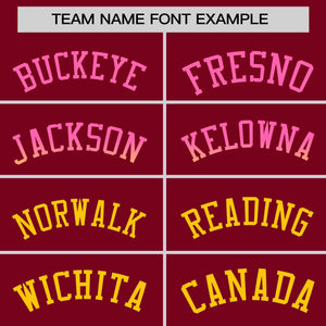 Custom Crimson Pink-Gold Personalized Gradient Font And Side Design Authentic Baseball Jersey