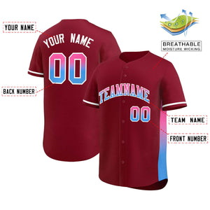 Custom Crimson Pink-Powder Blue Personalized Gradient Font And Side Design Authentic Baseball Jersey