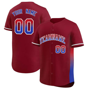 Custom Crimson Red-Royal Personalized Gradient Font And Side Design Authentic Baseball Jersey