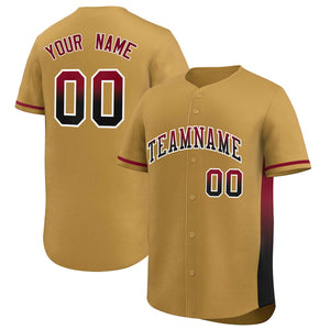 Custom Old Gold Crimson-Black Personalized Gradient Font And Side Design Authentic Baseball Jersey