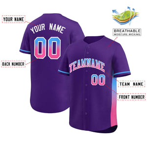 Custom Purple Powder Blue-Pink Personalized Gradient Font And Side Design Authentic Baseball Jersey