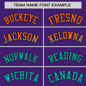 Custom Purple Orange-Aqua Personalized Gradient Font And Side Design Authentic Baseball Jersey