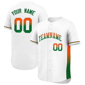 Custom White Orange-Kelly Green Personalized Gradient Font And Side Design Authentic Baseball Jersey