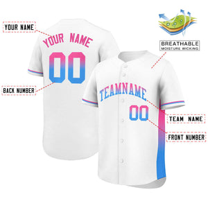 Custom White Pink-Powder Blue Personalized Gradient Font And Side Design Authentic Baseball Jersey