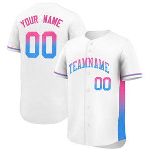 Custom White Pink-Powder Blue Personalized Gradient Font And Side Design Authentic Baseball Jersey