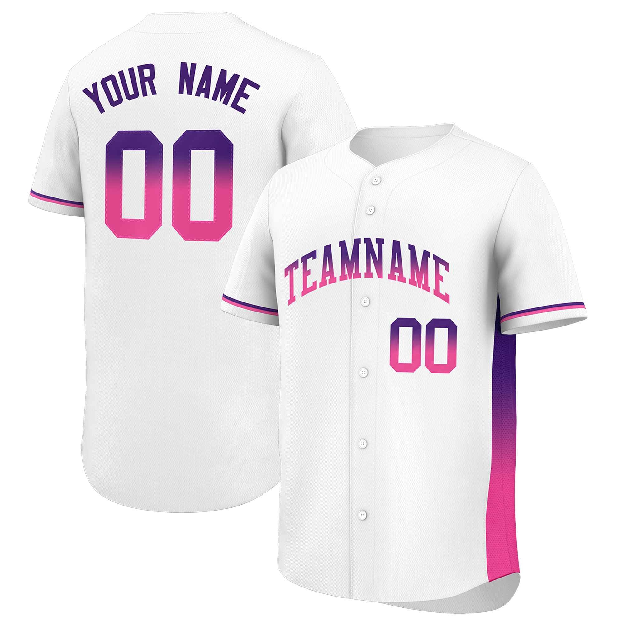 Custom White Purple-Pink Personalized Gradient Font And Side Design Authentic Baseball Jersey