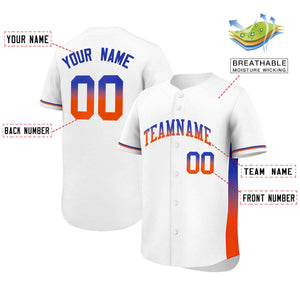 Custom White Royal-Orange Personalized Gradient Font And Side Design Authentic Baseball Jersey