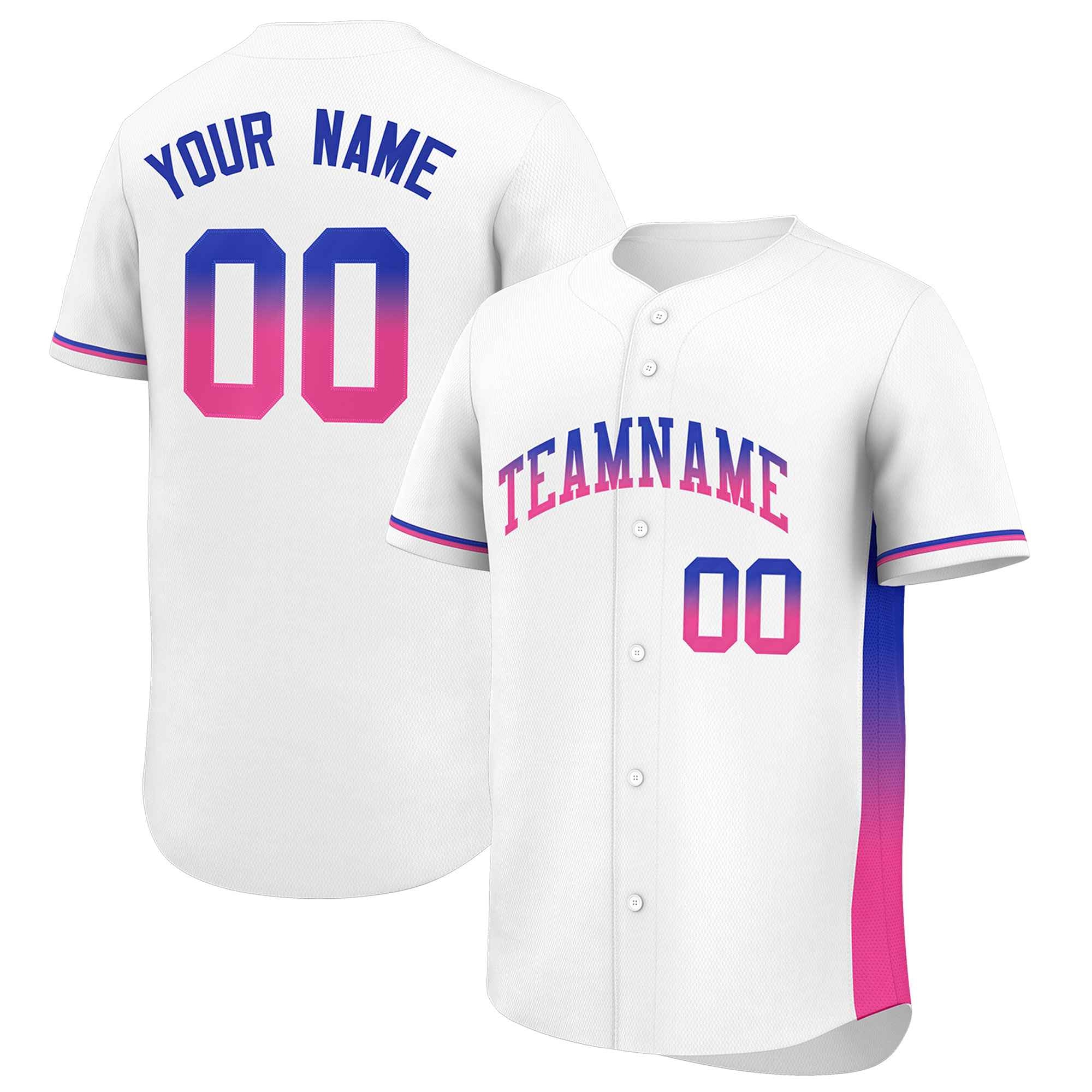 Custom White Royal-Pink Personalized Gradient Font And Side Design Authentic Baseball Jersey