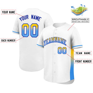 Custom White Gold-Powder Blue Personalized Gradient Font And Side Design Authentic Baseball Jersey