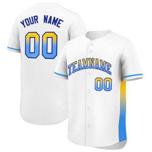 Custom White Gold-Powder Blue Personalized Gradient Font And Side Design Authentic Baseball Jersey