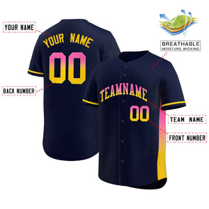 Custom Navy Pink-Gold Personalized Gradient Font And Side Design Authentic Baseball Jersey