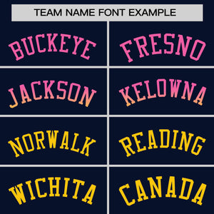 Custom Navy Pink-Gold Personalized Gradient Font And Side Design Authentic Baseball Jersey