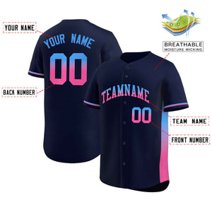 Custom Navy Powder Blue-Pink Personalized Gradient Font And Side Design Authentic Baseball Jersey