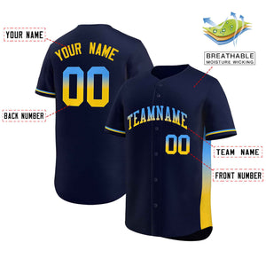 Custom Navy Powder Blue-Gold Personalized Gradient Font And Side Design Authentic Baseball Jersey