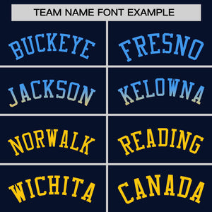 Custom Navy Powder Blue-Gold Personalized Gradient Font And Side Design Authentic Baseball Jersey