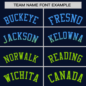 Custom Navy Powder Blue-Neon Green Personalized Gradient Font And Side Design Authentic Baseball Jersey