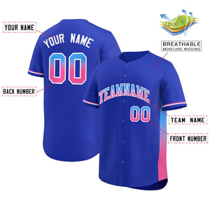 Custom Royal Powder Blue-Pink Personalized Gradient Font And Side Design Authentic Baseball Jersey