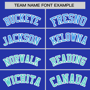 Custom Royal Powder Blue-Light Green Personalized Gradient Font And Side Design Authentic Baseball Jersey