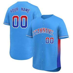 Custom Powder Blue Red-Royal Personalized Gradient Font And Side Design Authentic Baseball Jersey