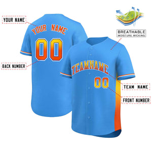 Custom Powder Blue Gold-Orange Personalized Gradient Font And Side Design Authentic Baseball Jersey