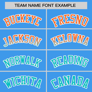 Custom Powder Blue Orange-Aqua Personalized Gradient Font And Side Design Authentic Baseball Jersey