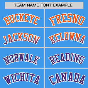 Custom Powder Blue Orange-Purple Personalized Gradient Font And Side Design Authentic Baseball Jersey