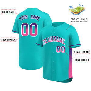 Custom Aqua Purple-Pink Personalized Gradient Font And Side Design Authentic Baseball Jersey