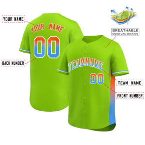 Custom Neon Green Orange-Powder Blue Personalized Gradient Font And Side Design Authentic Baseball Jersey