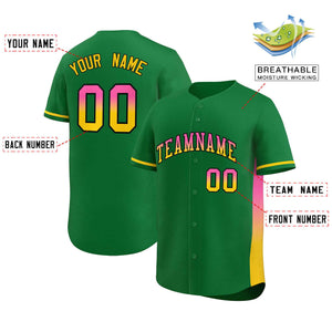 Custom Kelly Green Pink-Gold Personalized Gradient Font And Side Design Authentic Baseball Jersey