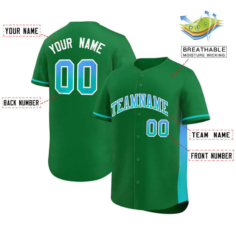 Custom Kelly Green Powder Blue-Aqua Personalized Gradient Font And Side Design Authentic Baseball Jersey