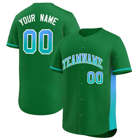 Custom Kelly Green Powder Blue-Aqua Personalized Gradient Font And Side Design Authentic Baseball Jersey