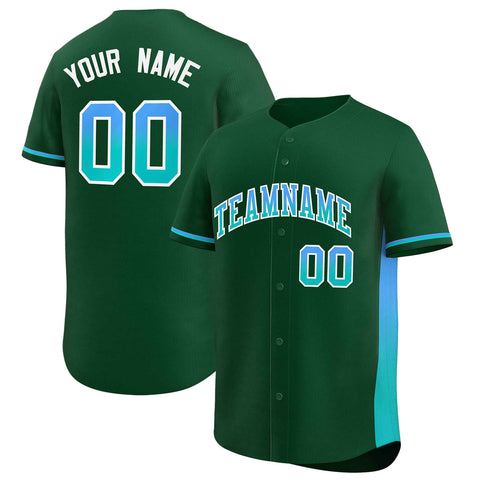 Custom Green Powder Blue-Aqua Personalized Gradient Font And Side Design Authentic Baseball Jersey