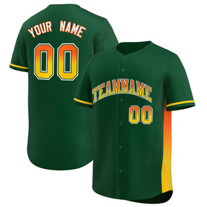 Custom Green Orange-Gold Personalized Gradient Font And Side Design Authentic Baseball Jersey