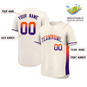 Custom Cream Orange-Purple Personalized Gradient Font And Side Design Authentic Baseball Jersey