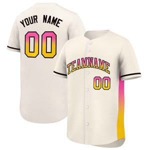 Custom Cream Pink-Gold Personalized Gradient Font And Side Design Authentic Baseball Jersey