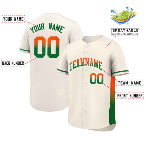 Custom Cream Orange-Kelly Green Personalized Gradient Font And Side Design Authentic Baseball Jersey