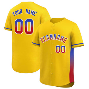 Custom Gold Royal-Red Personalized Gradient Font And Side Design Authentic Baseball Jersey